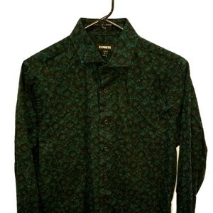 Green Floral Slim Fit Express Dress Shirt